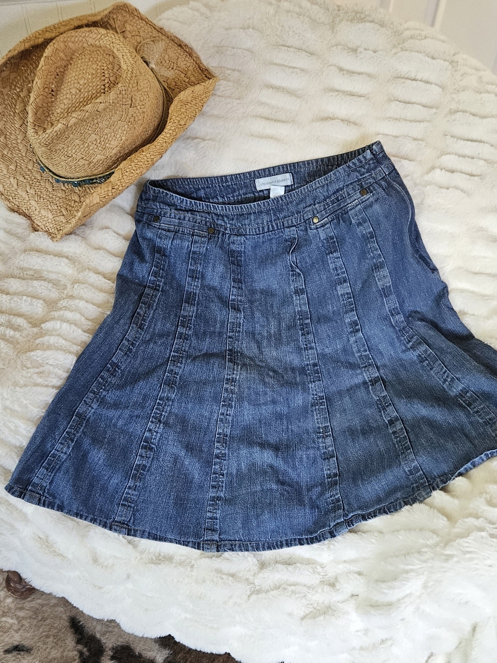 Christopher & Banks Denim Skater Skirt in Blue